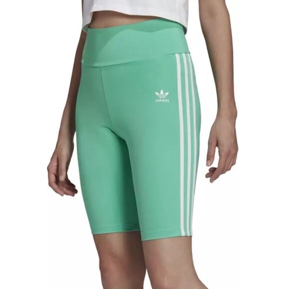 adidas Originals Mint Green 3-Stripes High Waist Bike Short NWT Size Medium - Picture 1 of 15